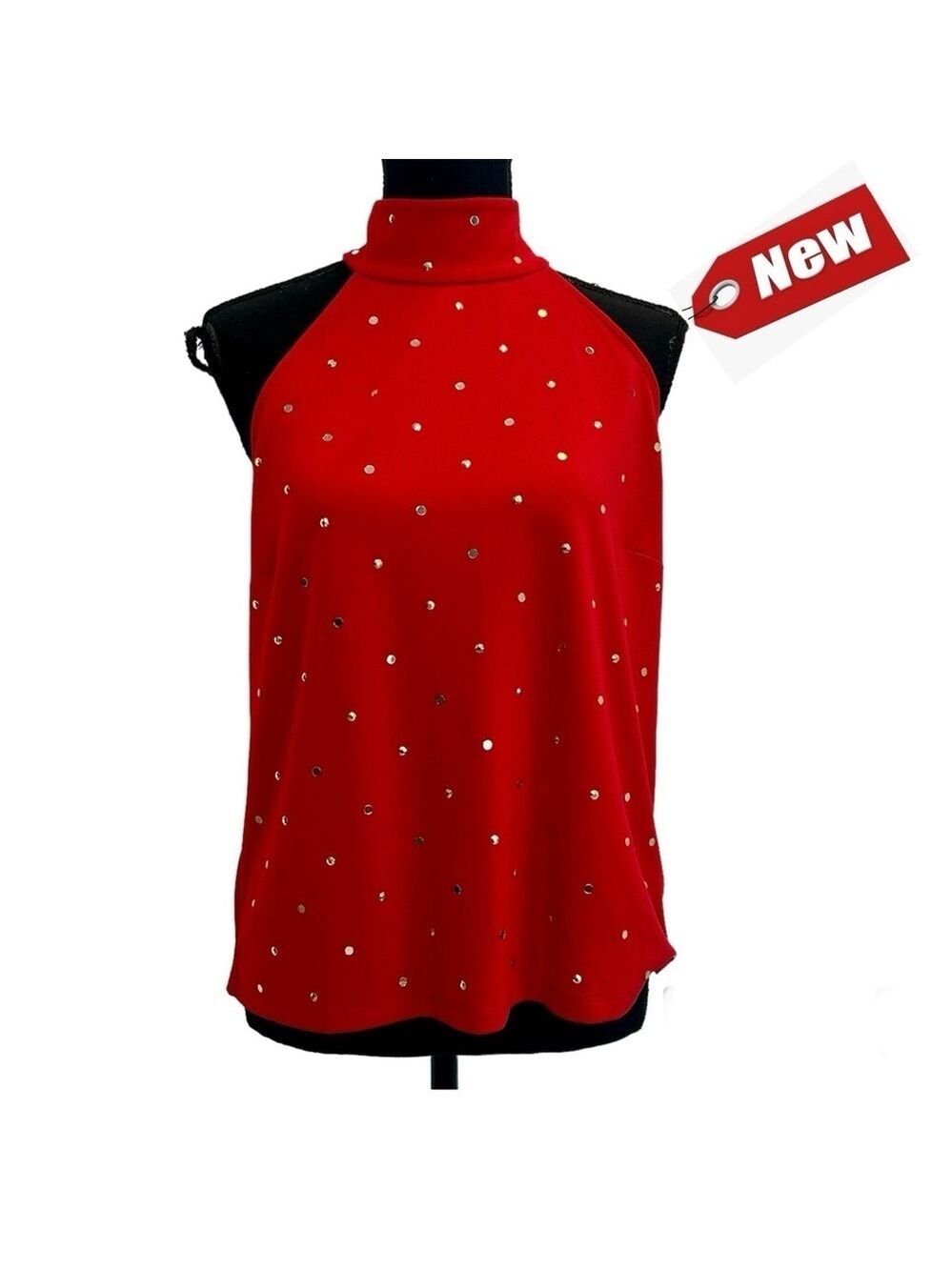 Michael Michael Kors red gold sequin high neck halter top blouse Sz M NWT